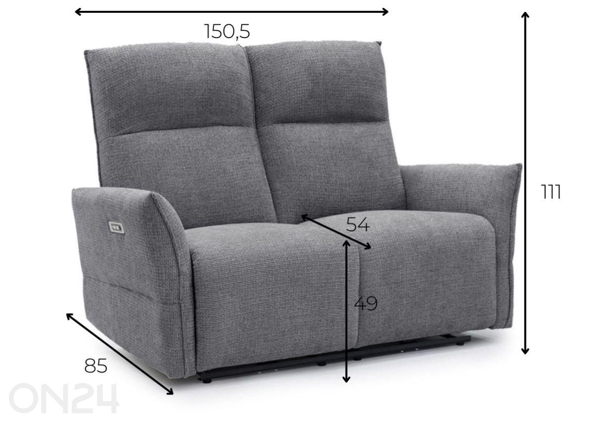 Recliner 2-paikkainen sohva Eleganz 2, tummanharmaa kuvasuurennos mitat
