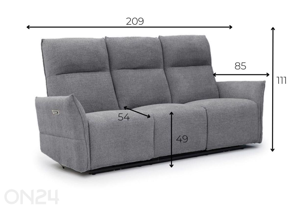 Recliner 3-paikkainen sohva Eleganz 3, tummanharmaa kuvasuurennos mitat