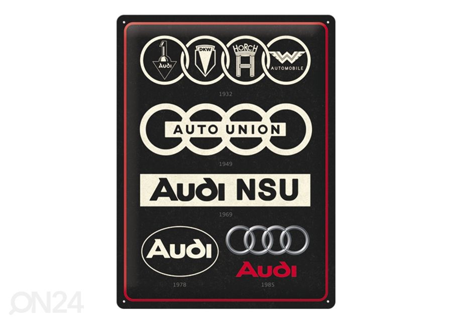 Retro metallitaulu Audi - Logo Evolution 30x40 cm kuvasuurennos