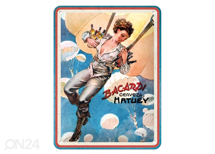Retro metallitaulu Bacardi - Cerveza Hatuey Pin Up Girl 15x20 cm kuvasuurennos