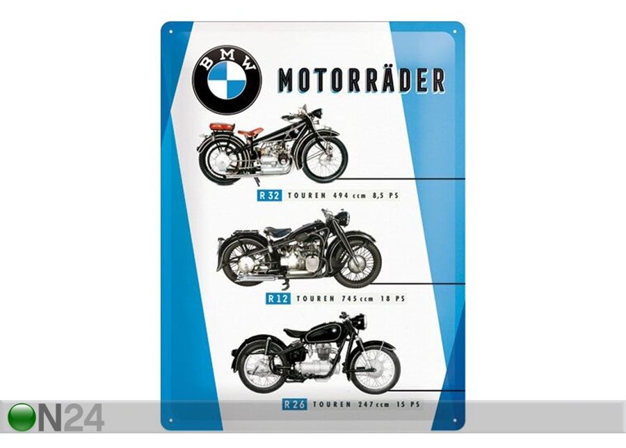 Retro metallitaulu BMW moottoripyörät 30x40 cm kuvasuurennos