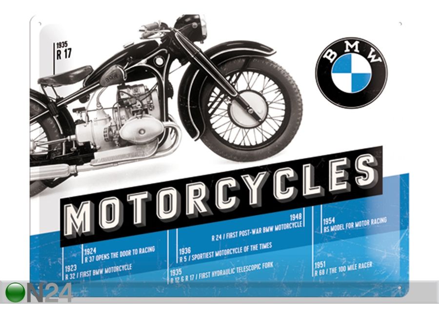 Retro metallitaulu BMW Motorcycles R 17 30x40 cm kuvasuurennos