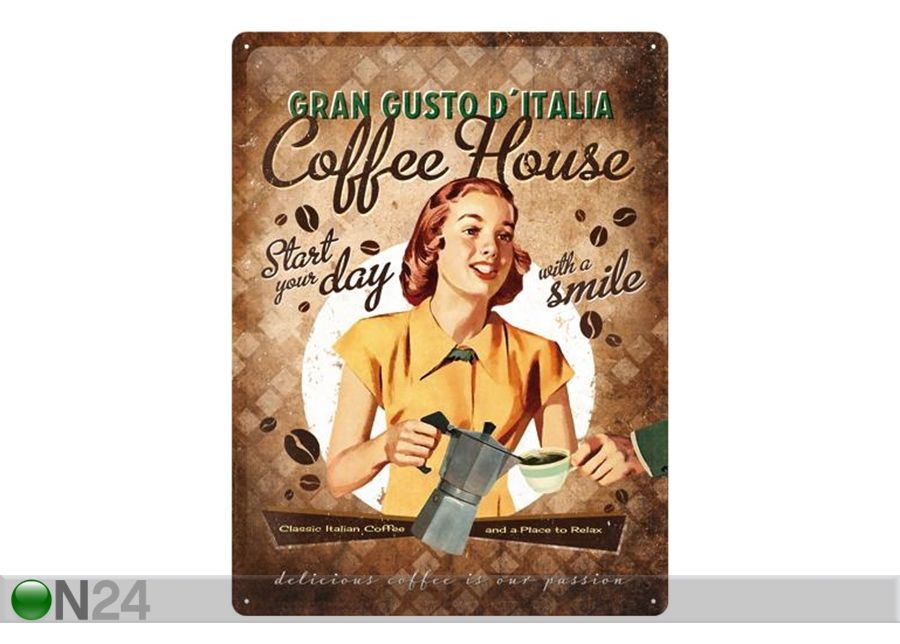 Retro metallitaulu Coffe House 30x40 cm kuvasuurennos