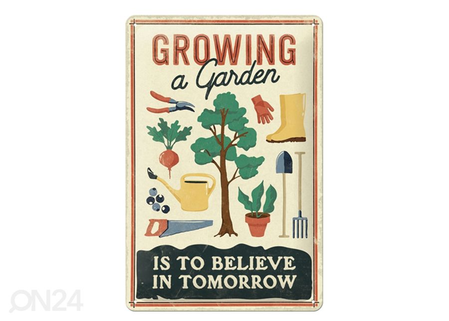 Retro metallitaulu Growing a garden 20x30 cm kuvasuurennos