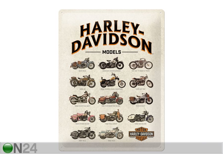 Retro metallitaulu Harley-Davidson Models 30x40 cm kuvasuurennos