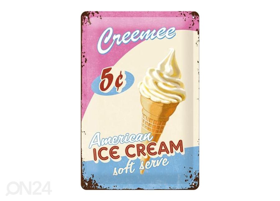 Retro metallitaulu Ice Cream 20x30 cm kuvasuurennos
