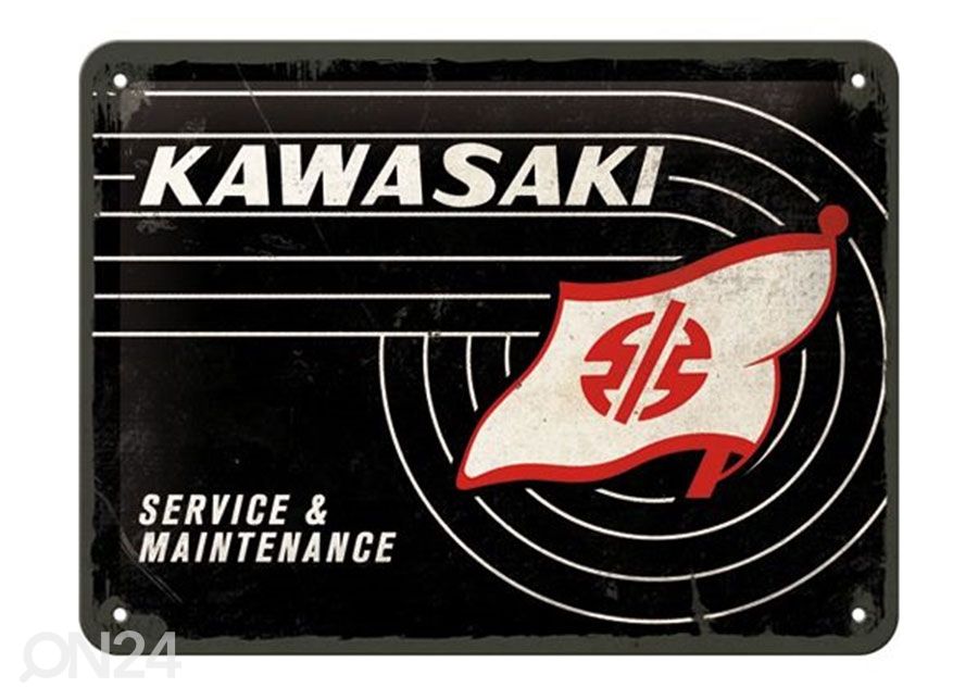 Retro metallitaulu Kawasaki Service & Maintenance 15x20 cm kuvasuurennos