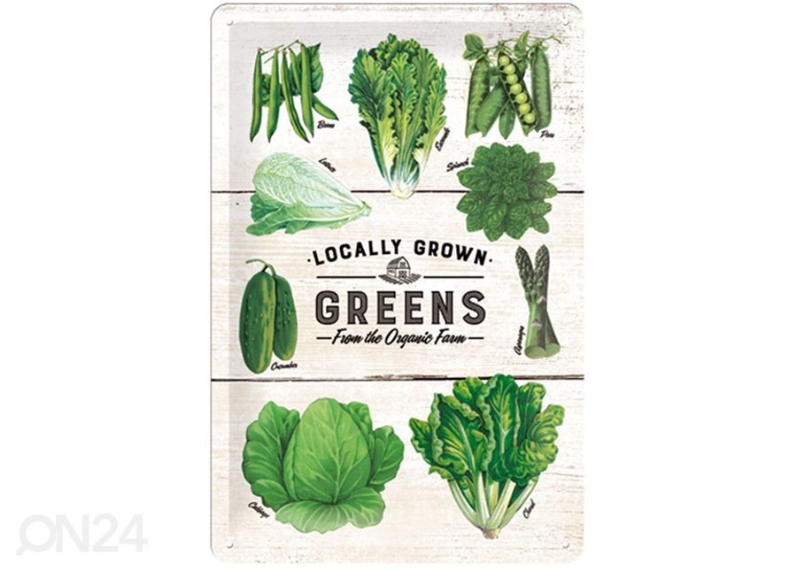 Retro metallitaulu Locally Grown Greens 20x30 cm kuvasuurennos