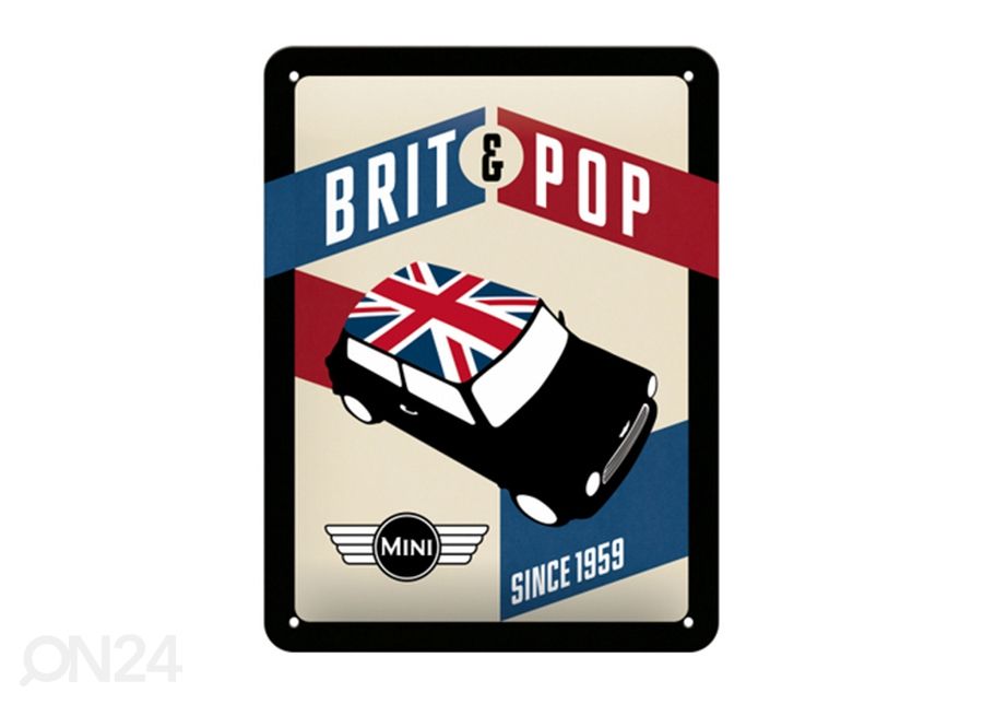 Retro metallitaulu Mini Brit & Pop 15x20 cm kuvasuurennos