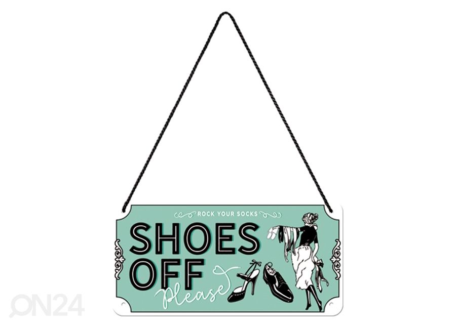 Retro metallitaulu Shoes Off 10x20 cm kuvasuurennos