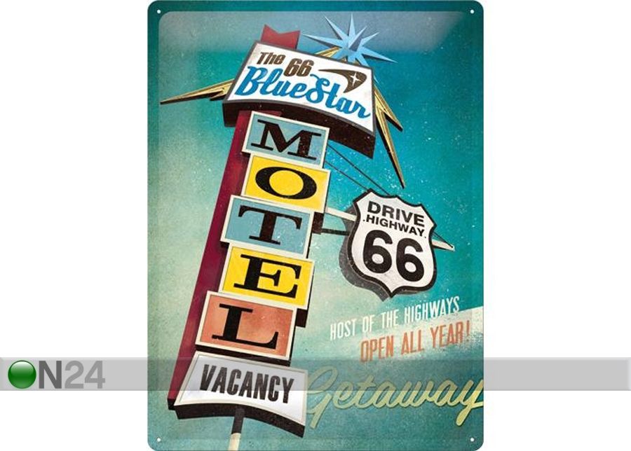 Retro metallitaulu The 66 Blue Star Motel 30x40 cm kuvasuurennos