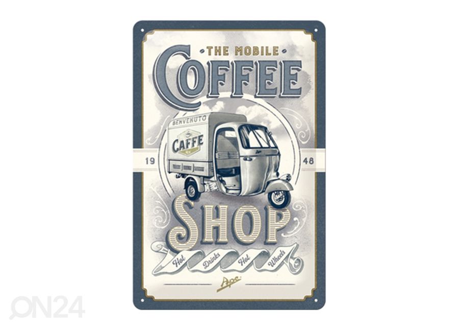 Retro metallitaulu The Mobile Coffee Shop 20x30 cm kuvasuurennos