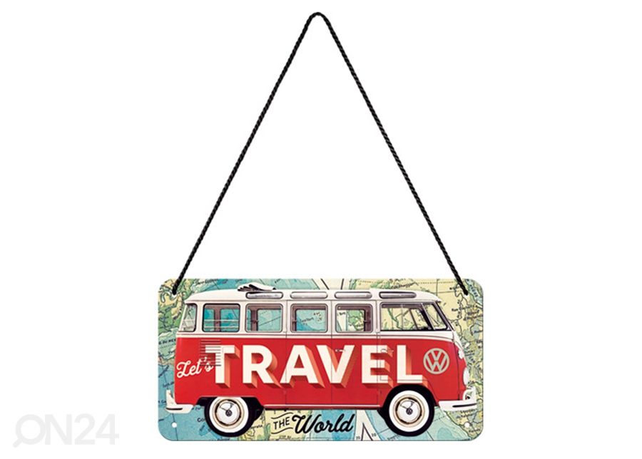 Retro metallitaulu VW Bulli - Let´s Travel The World 10x20 cm kuvasuurennos