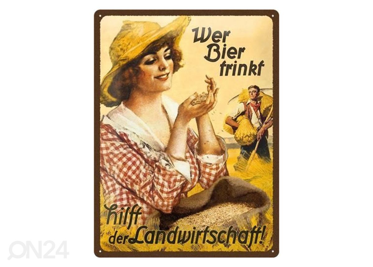 Retro metallitaulu Wer Bier trinkt... nainen 30x40 cm kuvasuurennos