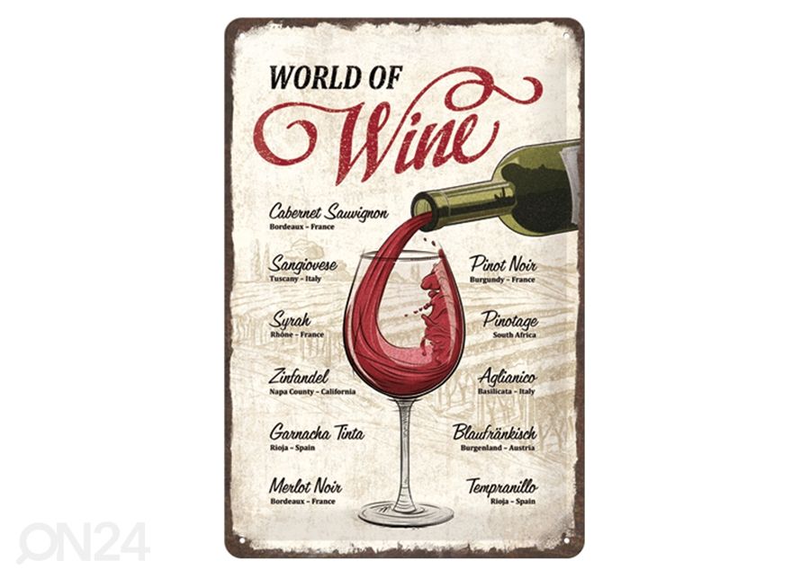 Retro metallitaulu World of Wine 20x30 cm kuvasuurennos