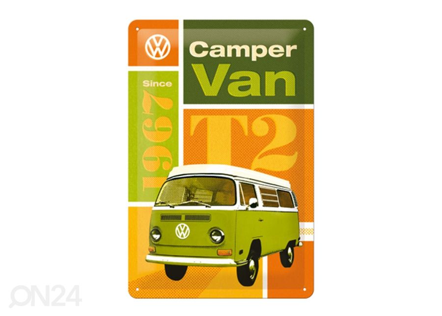 Retrotyylinen metallitaulu WV T2 Camper Van 20x30 cm kuvasuurennos