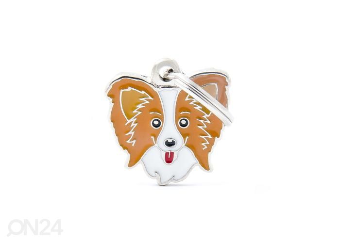 Riipus koiran kaulapantaan, koirarodut, papillon kuvasuurennos