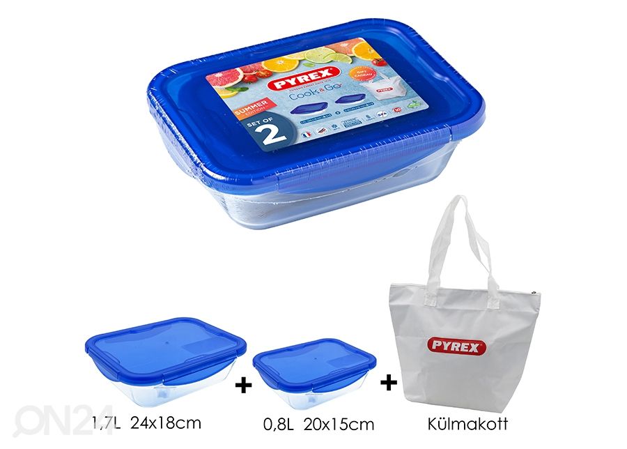 Ruoansäilytysastia / uunivuoka Pyrex 2 kpl + kylmälaukku kuvasuurennos