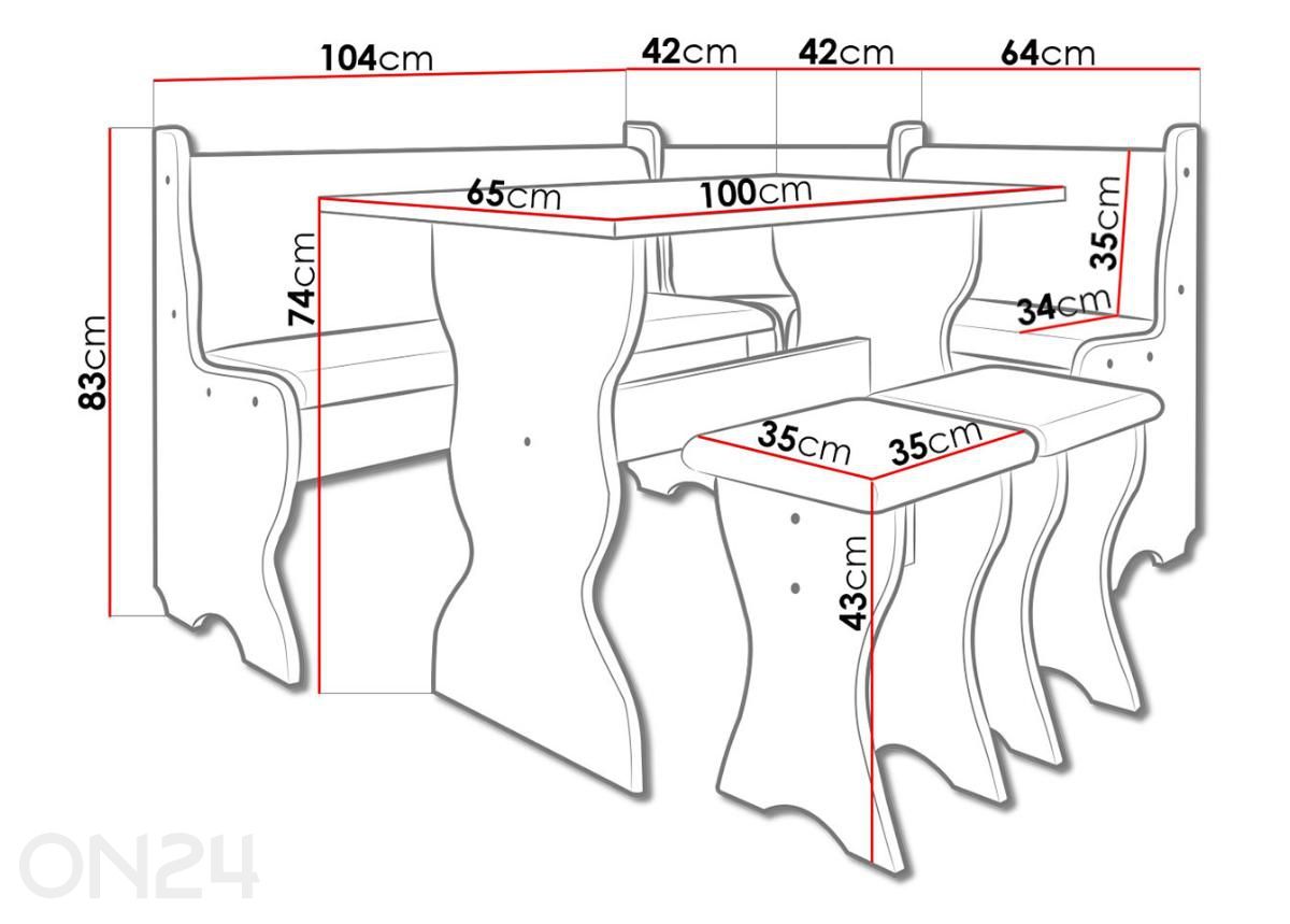 ruokailuhuoneen kalustesetti Tjomas kuvasuurennos mitat