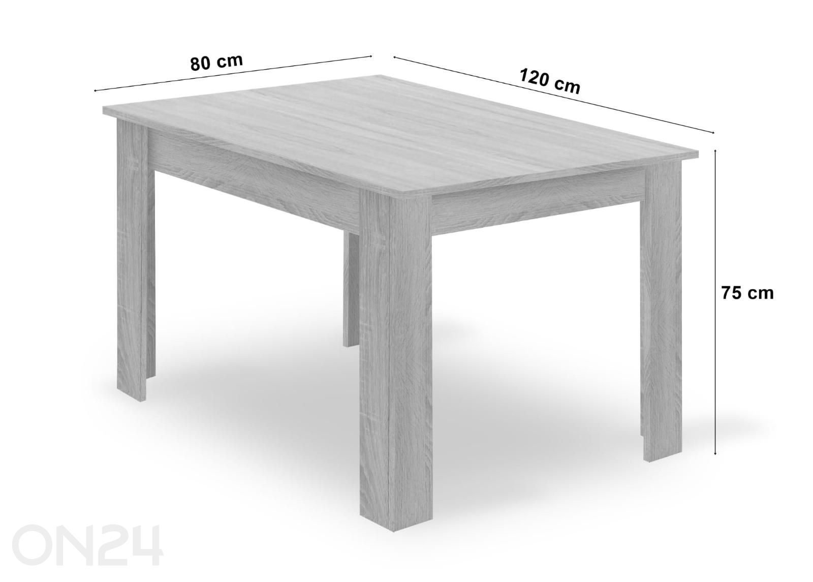 Ruokapöytä 80x120 cm + 4 tuolia kuvasuurennos mitat