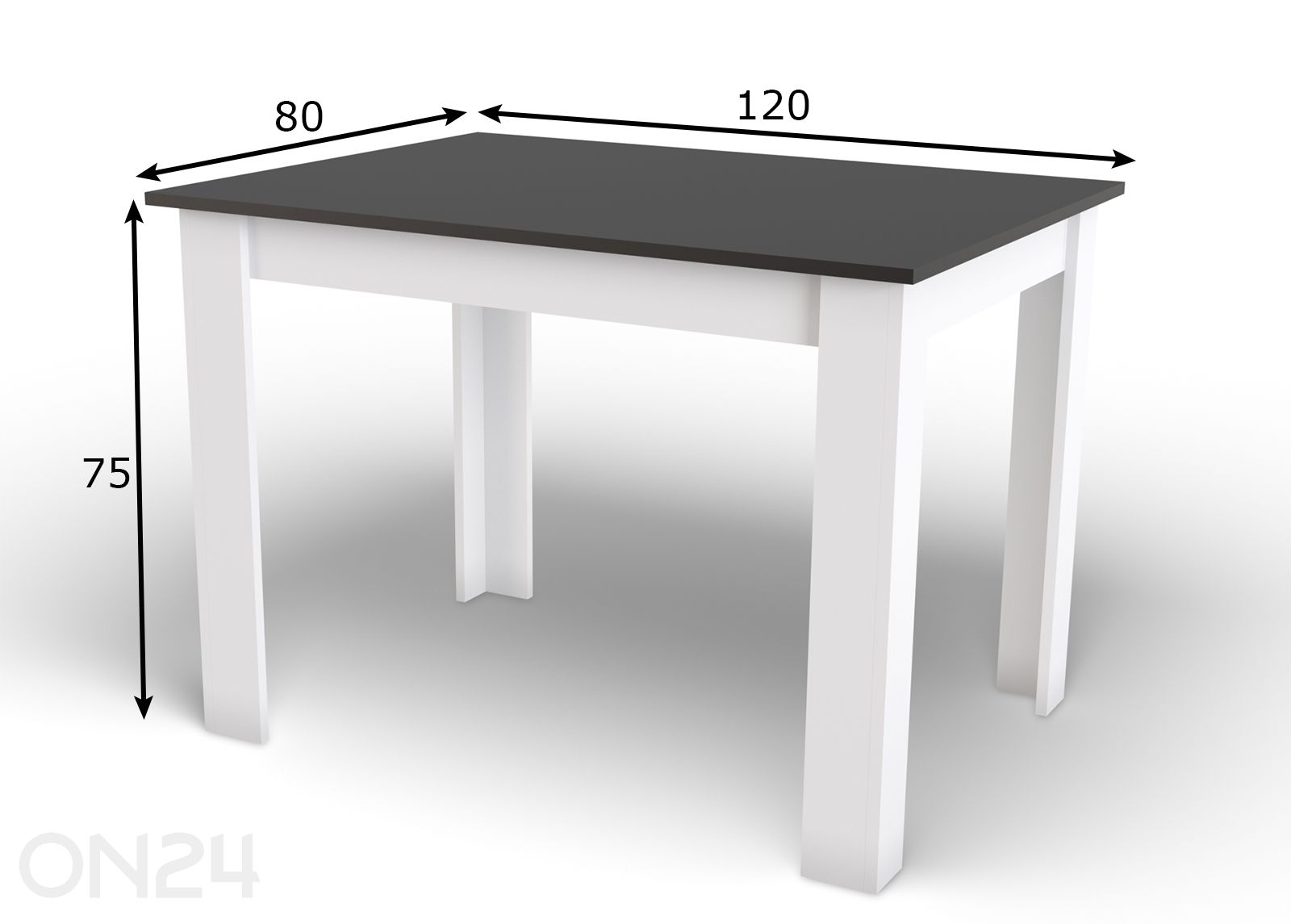 Ruokapöytä 80x120 cm, musta/valkoinen kuvasuurennos mitat