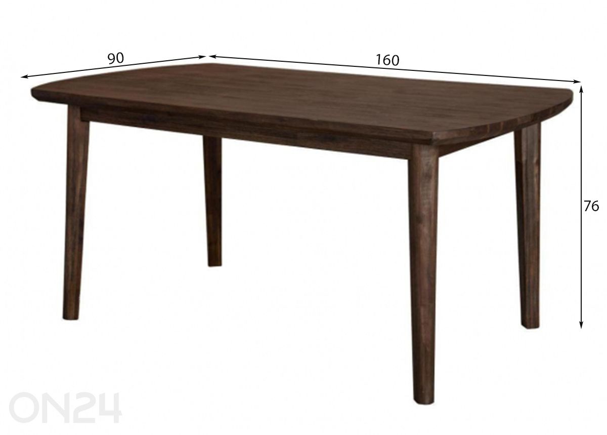 Ruokapöytä Ashton 90x160 cm kuvasuurennos mitat