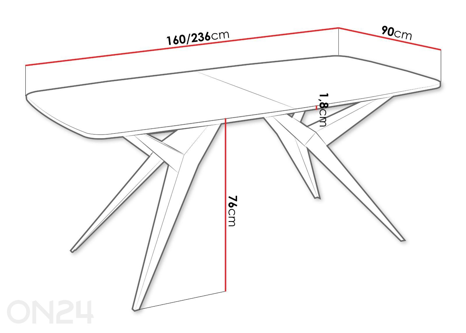 Ruokapöytä Axis 90-160/236 cm kuvasuurennos mitat