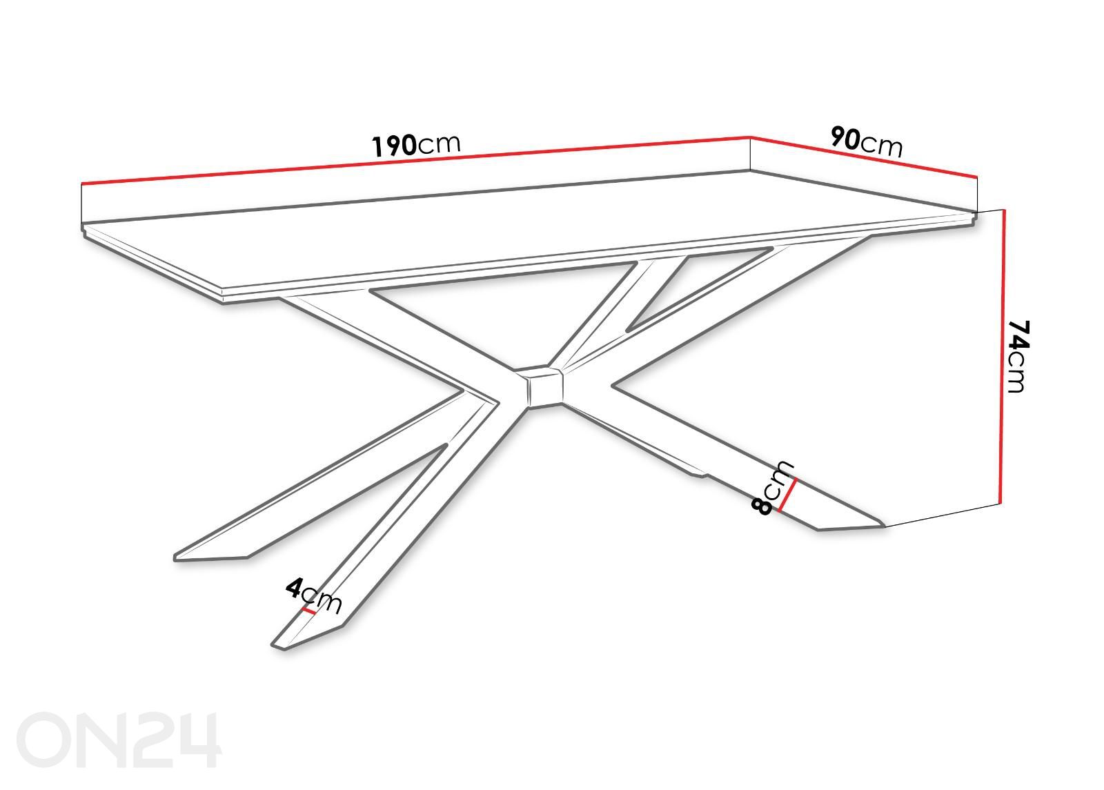 Ruokapöytä Flora 90x190 cm kuvasuurennos mitat