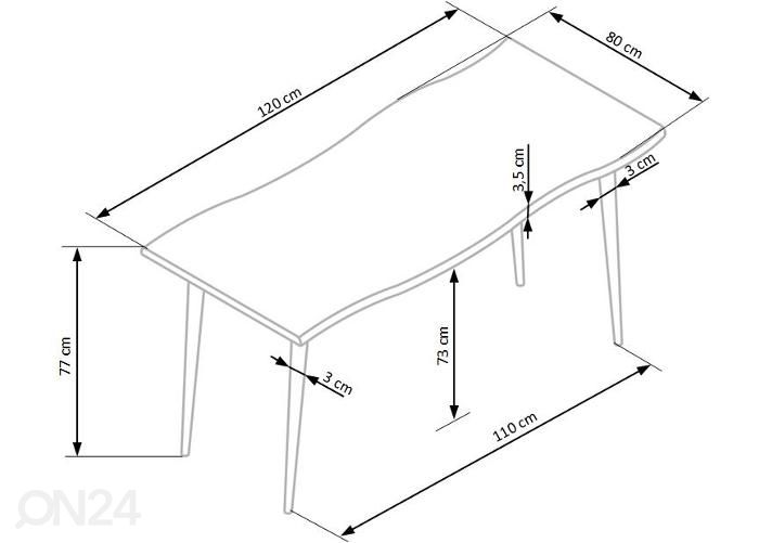Ruokapöytä Larson 120x80 cm kuvasuurennos mitat