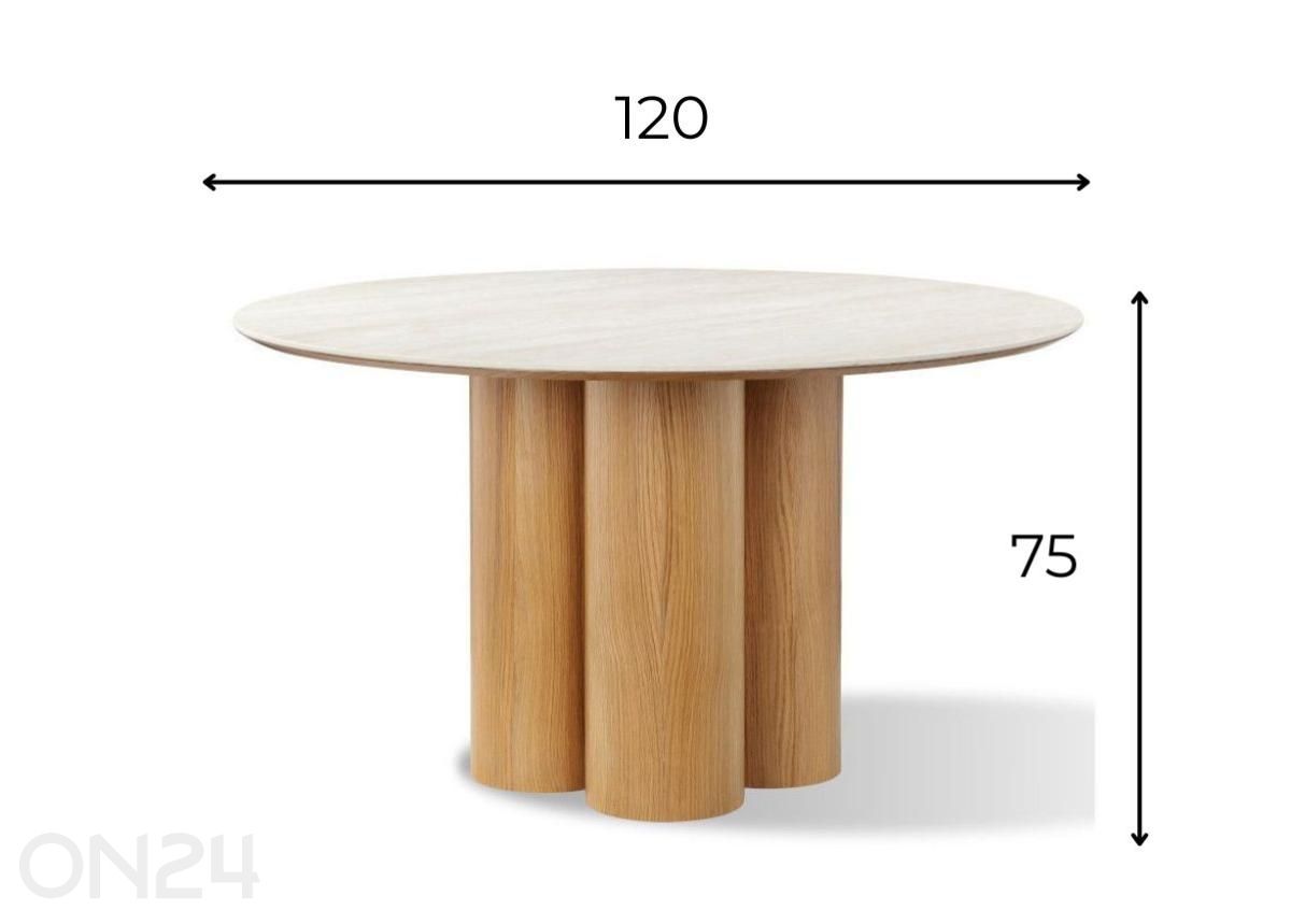 Ruokapöytä Oliin D120, tammi/vaaleanbeige kuvasuurennos mitat