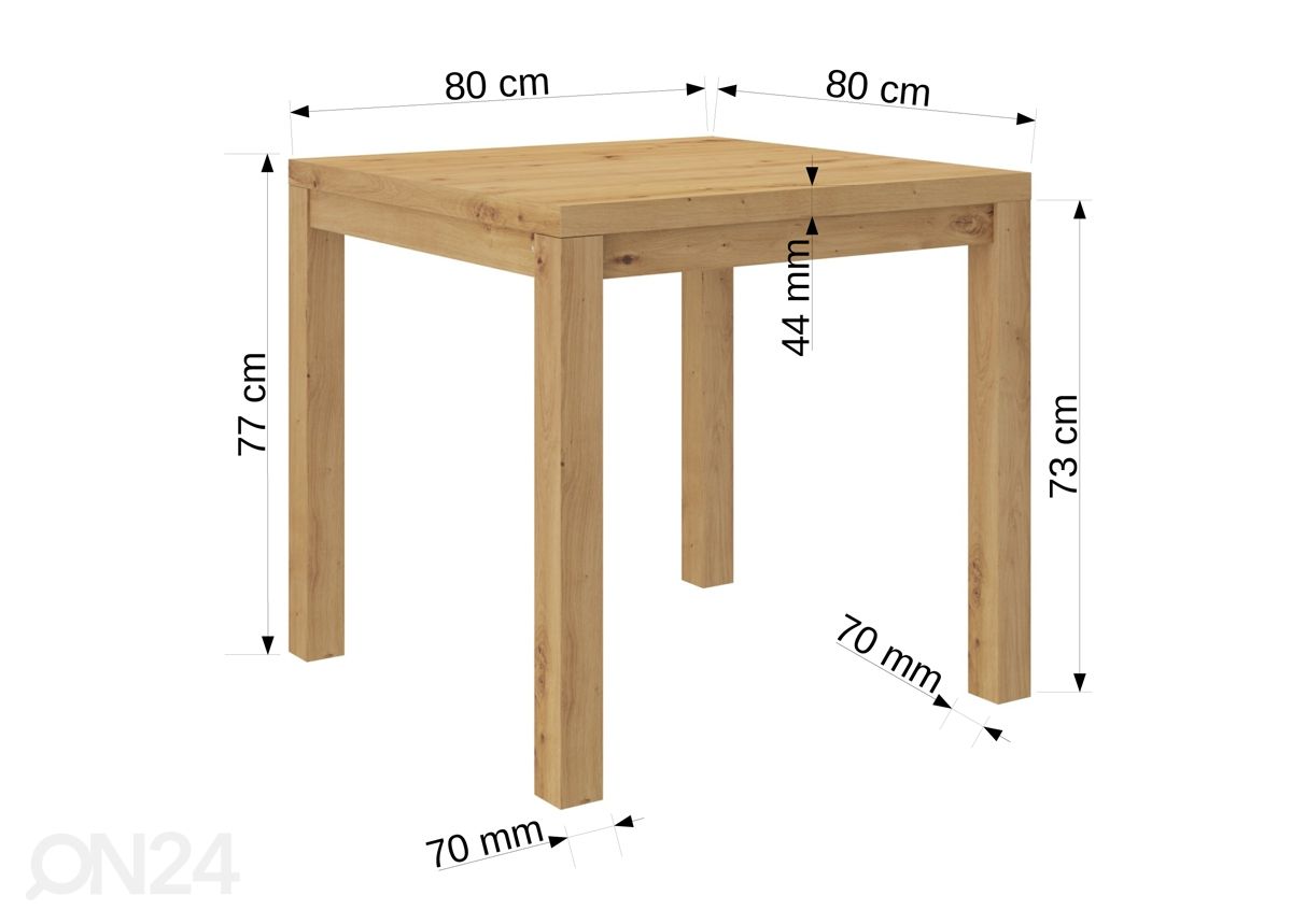 Ruokapöytä Olly I 80x80 cm kuvasuurennos mitat