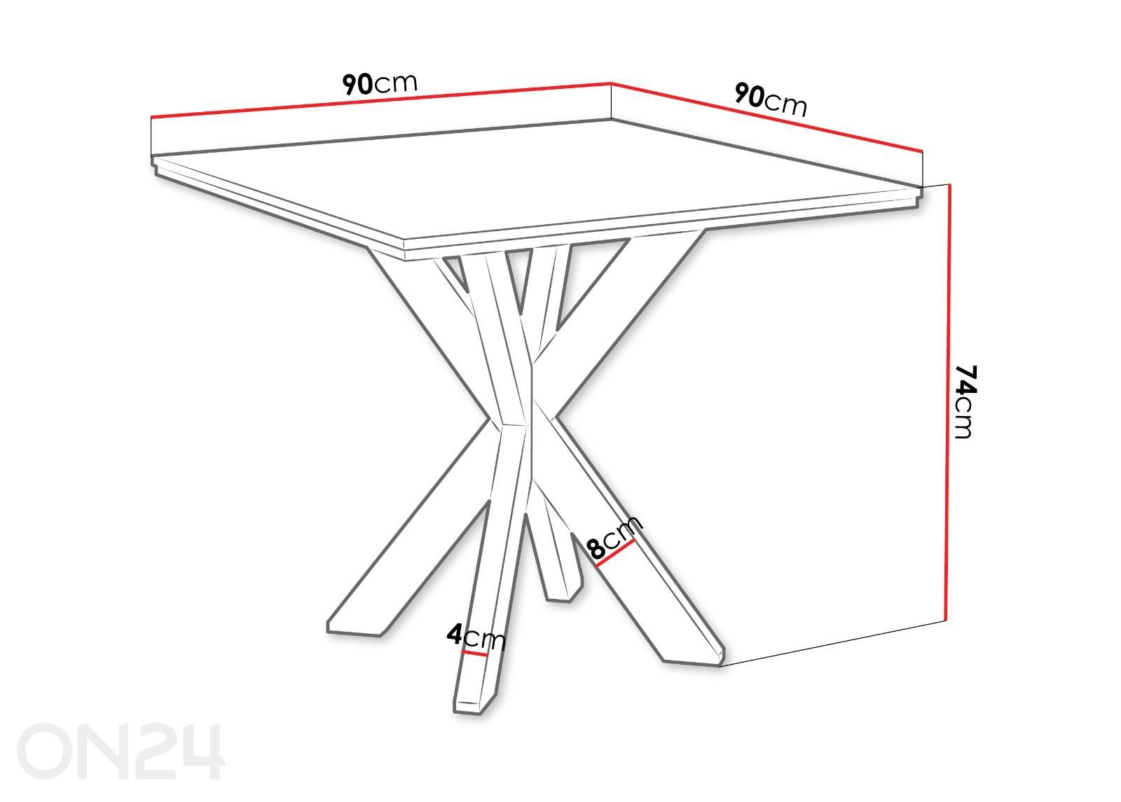 Ruokapöytä Paro 90x90 cm kuvasuurennos mitat