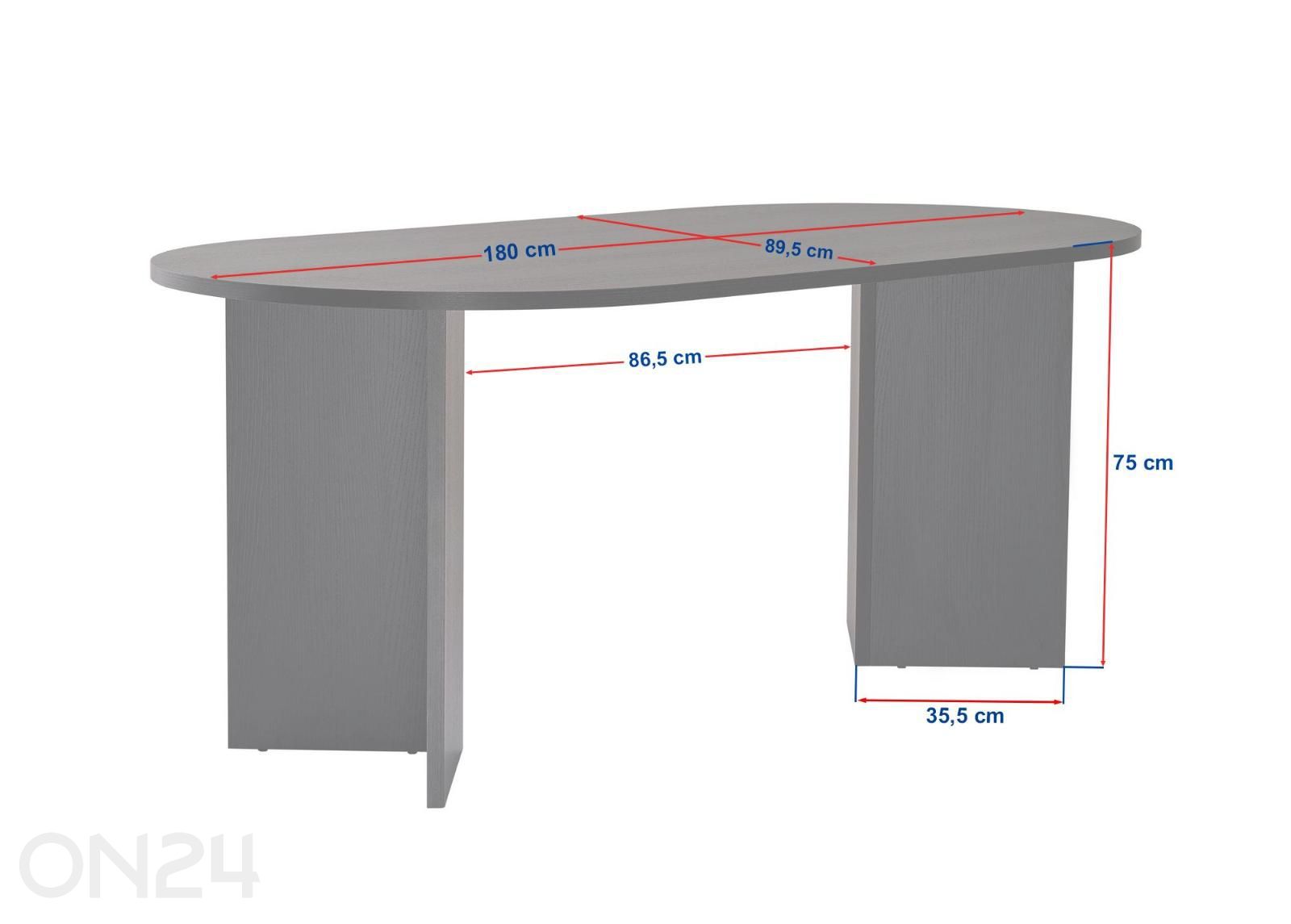 Ruokapöytä Sablin 89,5x180 cm kuvasuurennos mitat