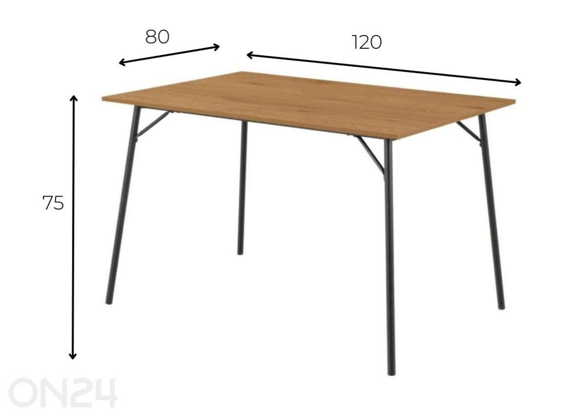 Ruokapöytä Tiivo 120x80 villi tammi kuvasuurennos mitat