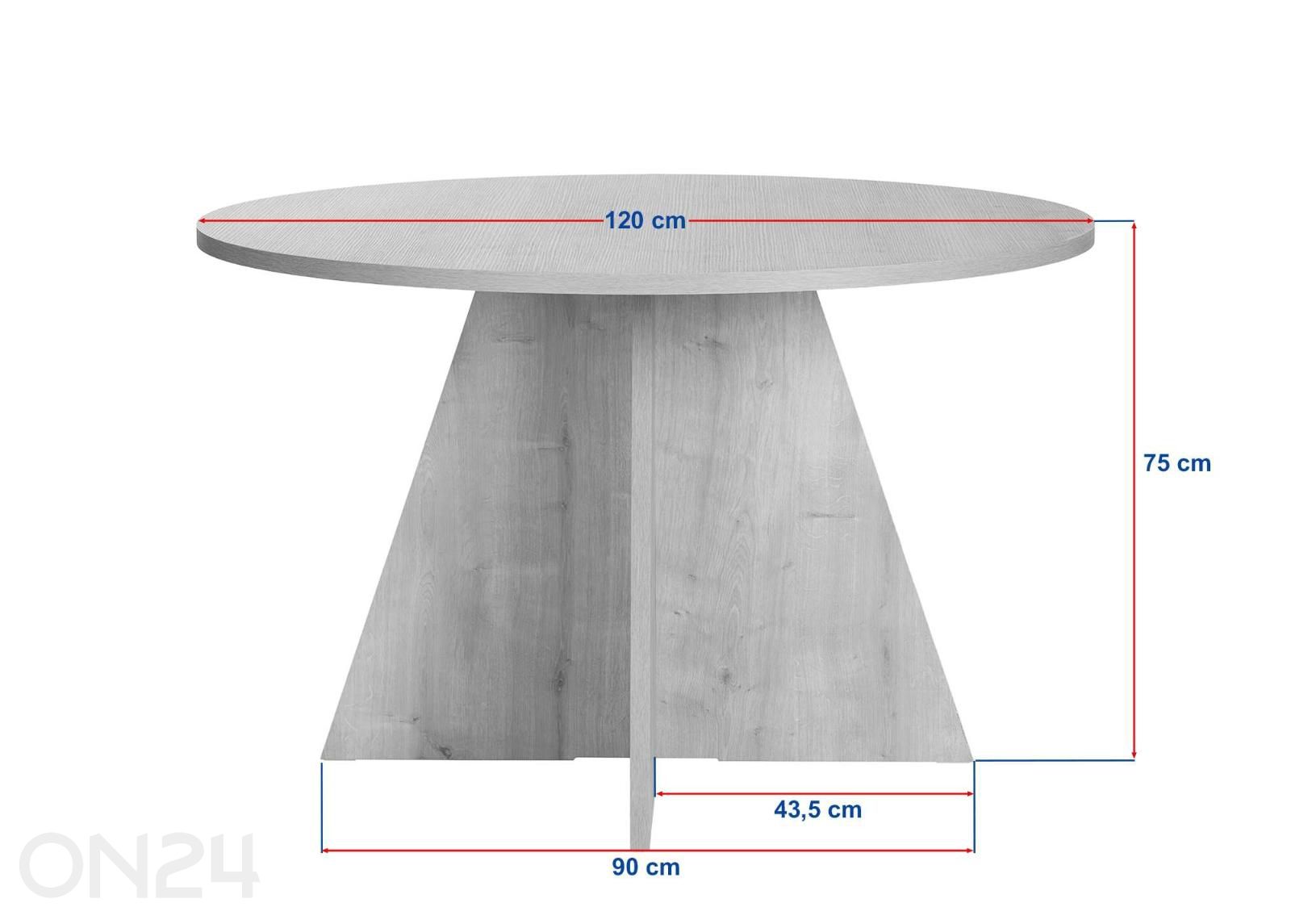 Ruokapöytä Virella Ø 120 cm kuvasuurennos mitat