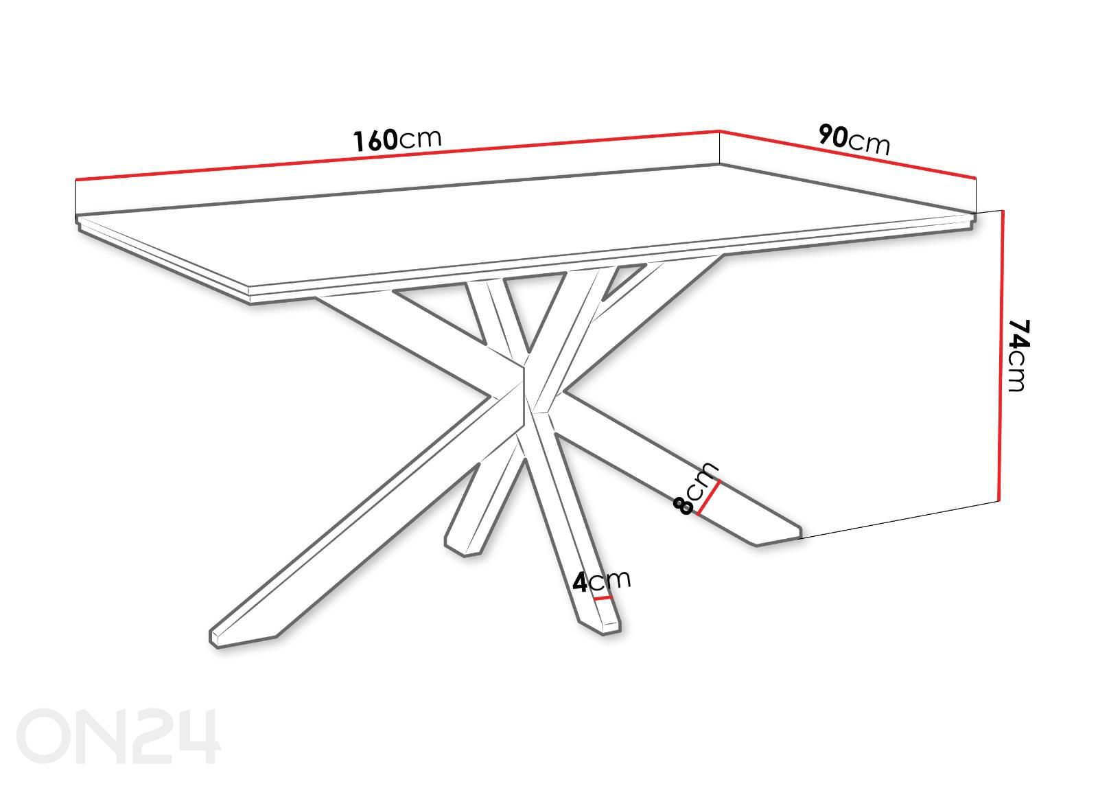 Ruokapöytä Wero 90x160 cm kuvasuurennos mitat