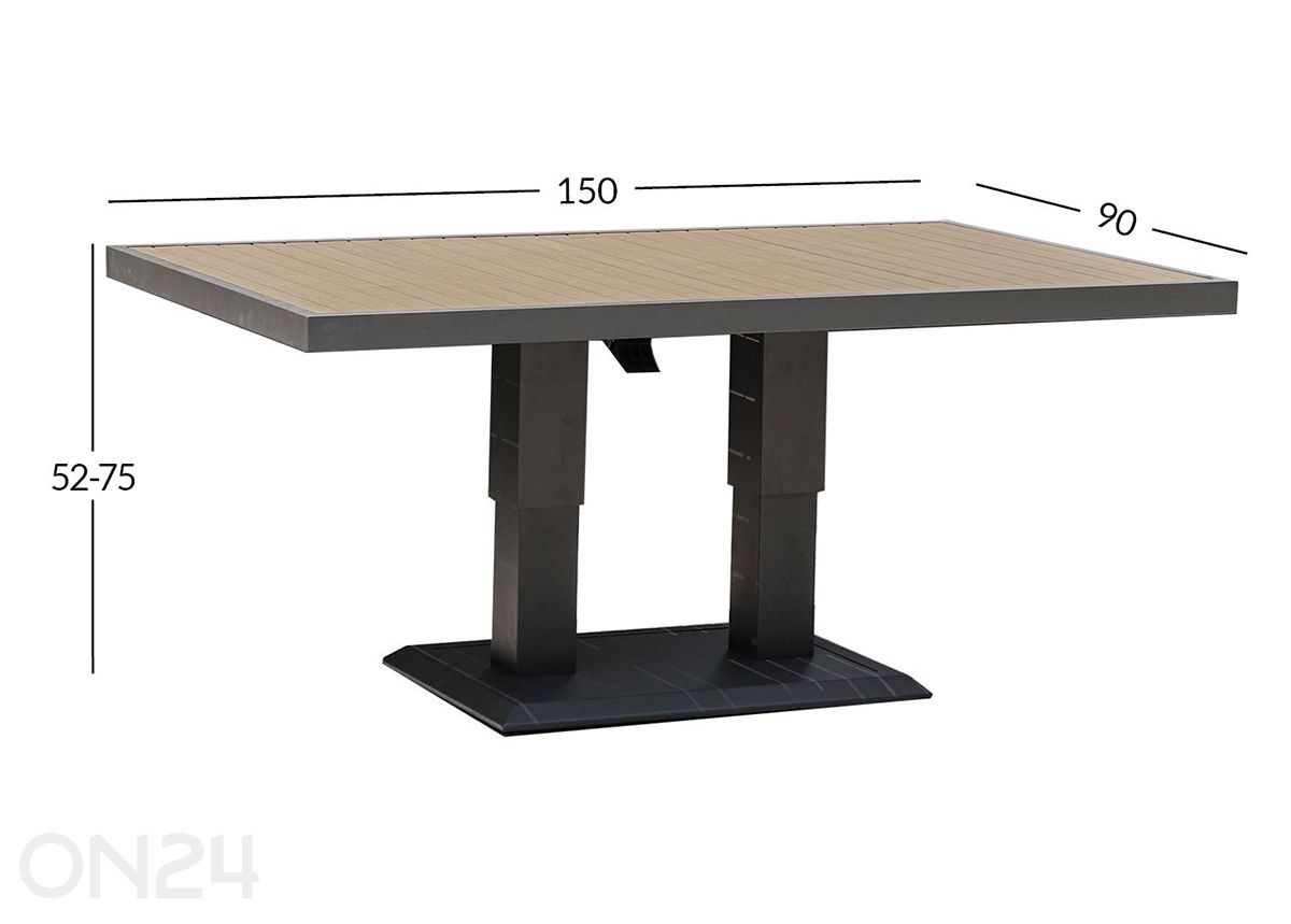 Säädettävä puutarhapöytä Parker 90x150 cm kuvasuurennos mitat