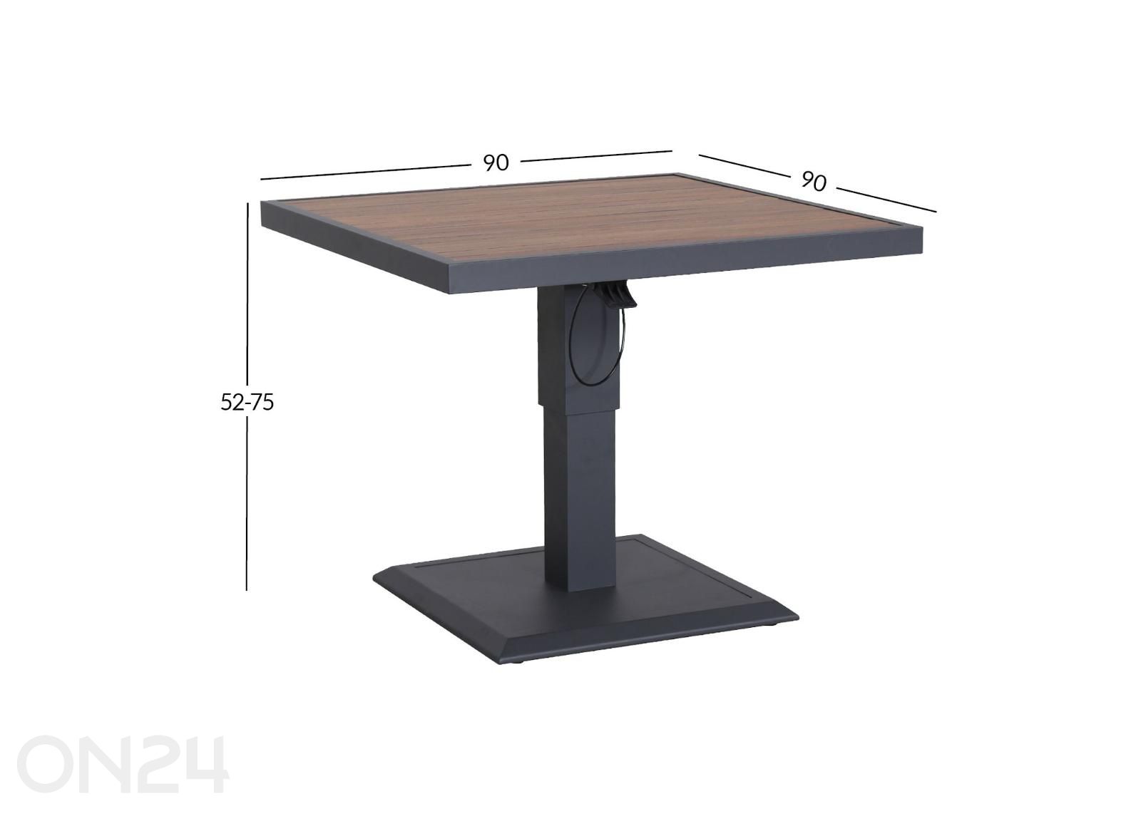 Säädettävä puutarhapöytä Parker 90x90 cm kuvasuurennos mitat