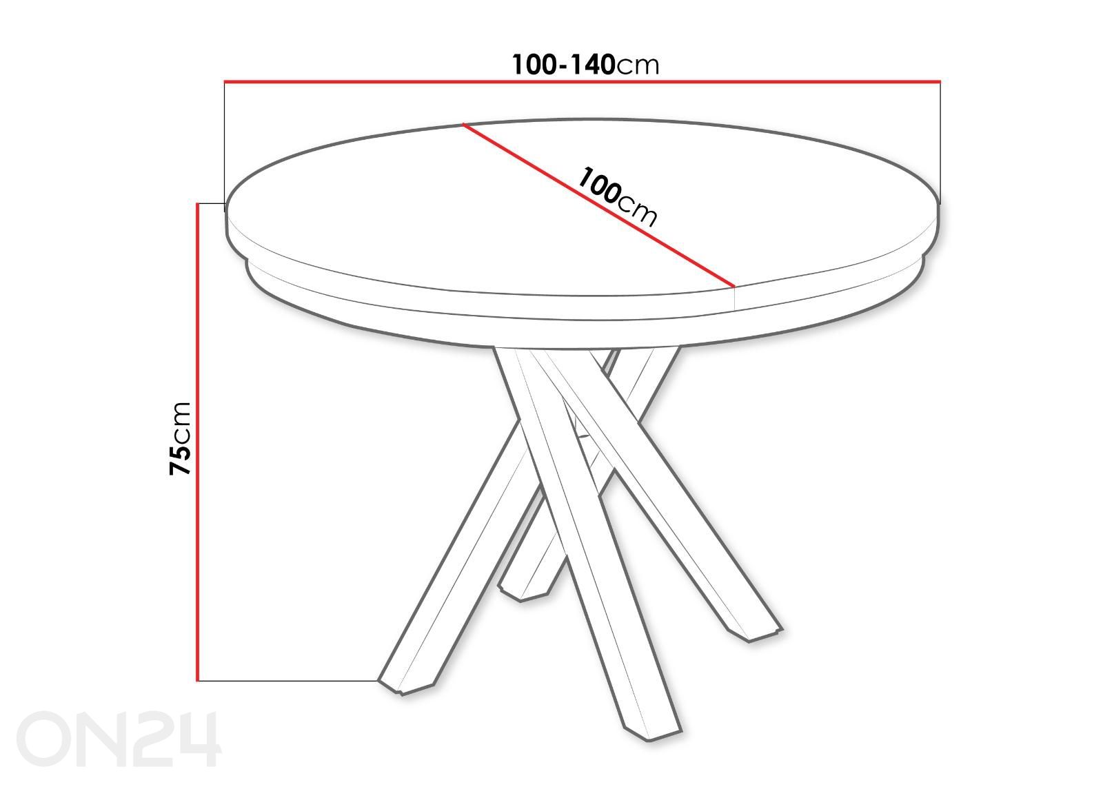 Säädettävä ruokapöytä Malumi 100x100/140 cm kuvasuurennos mitat