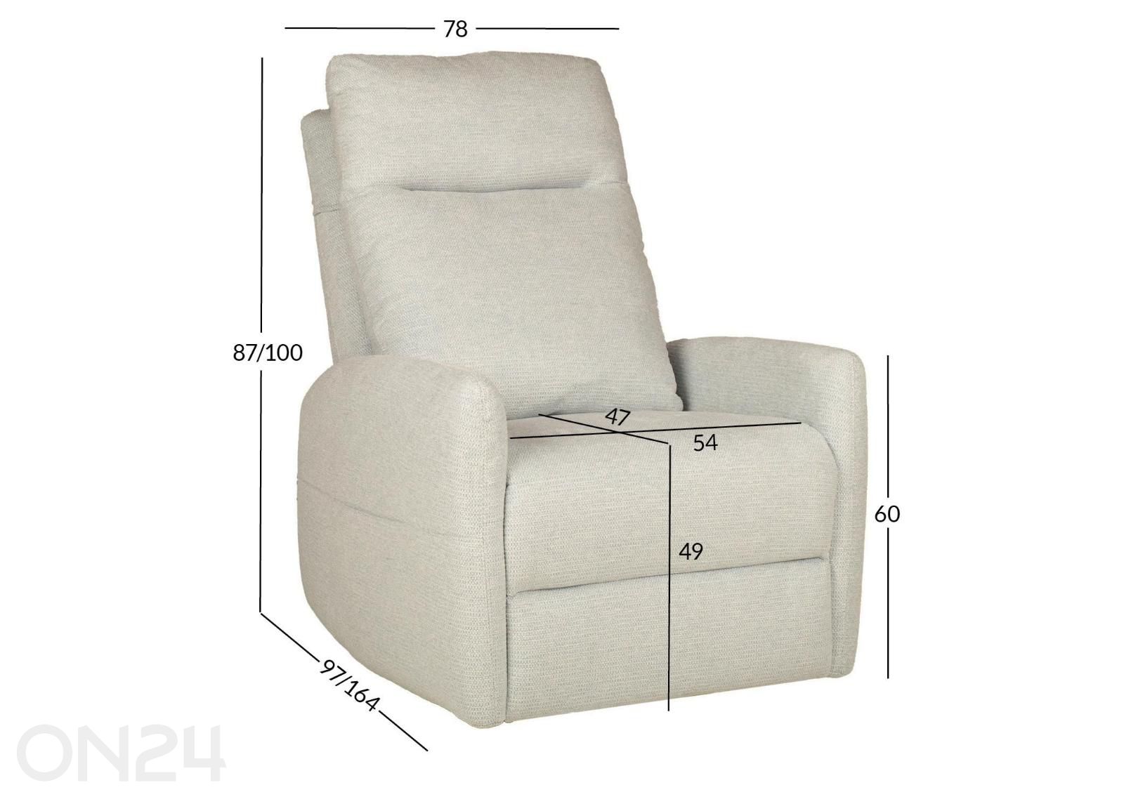 Sähköinen lepotuoli Katy, recliner-toiminto + hieronta kuvasuurennos mitat