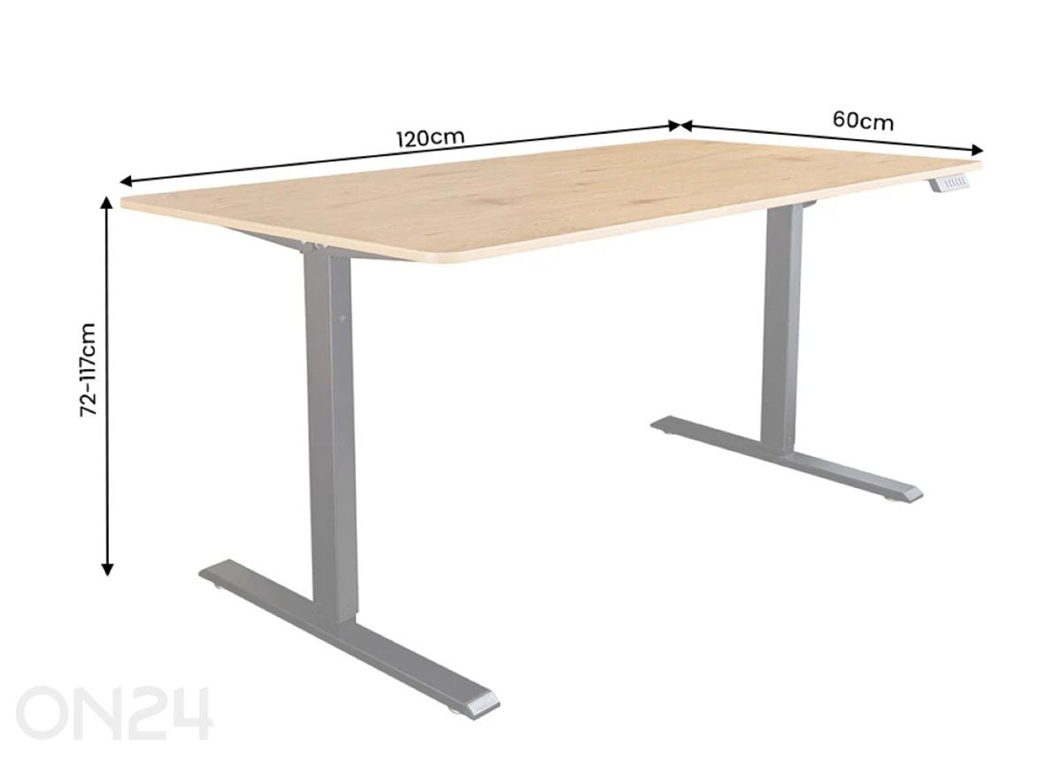 Sähköisesti säädettävä kirjoituspöytä Oak 120 cm kuvasuurennos mitat