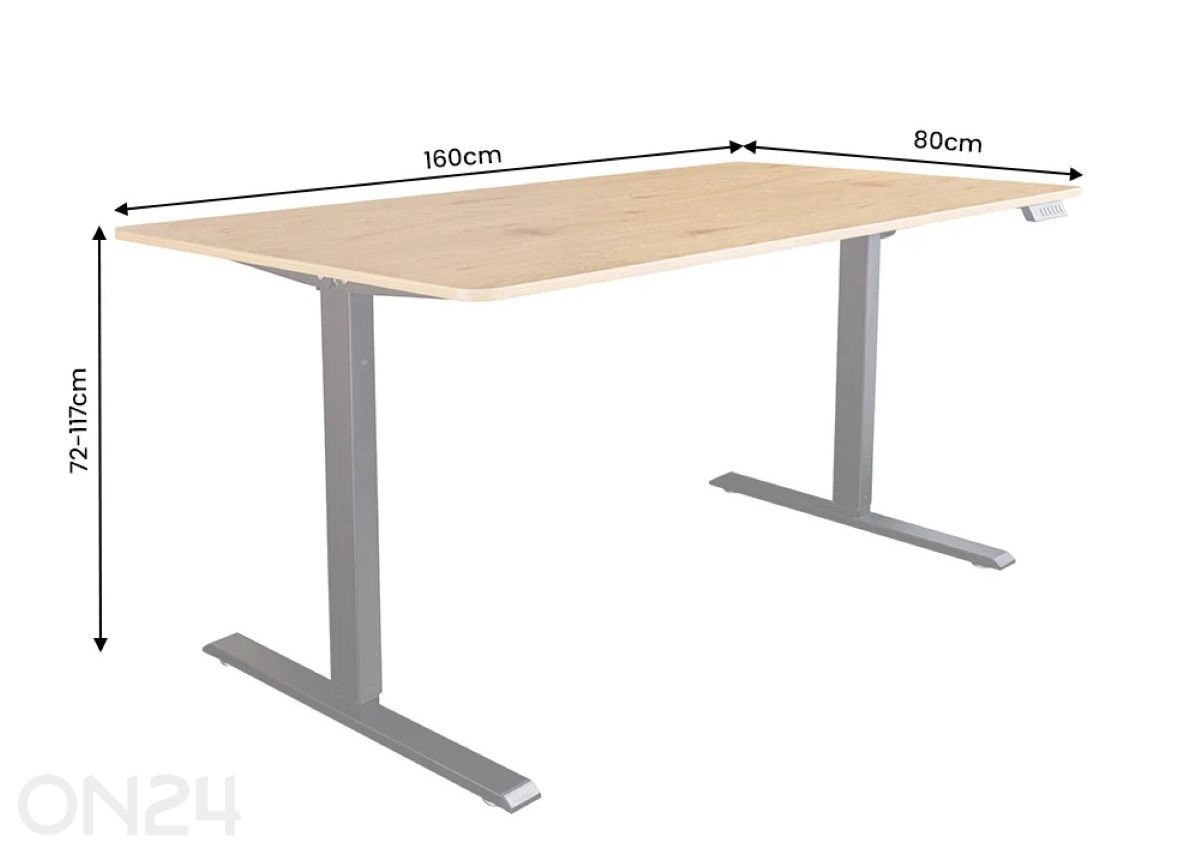 Sähköisesti säädettävä työpöytä Oak 160 cm kuvasuurennos mitat