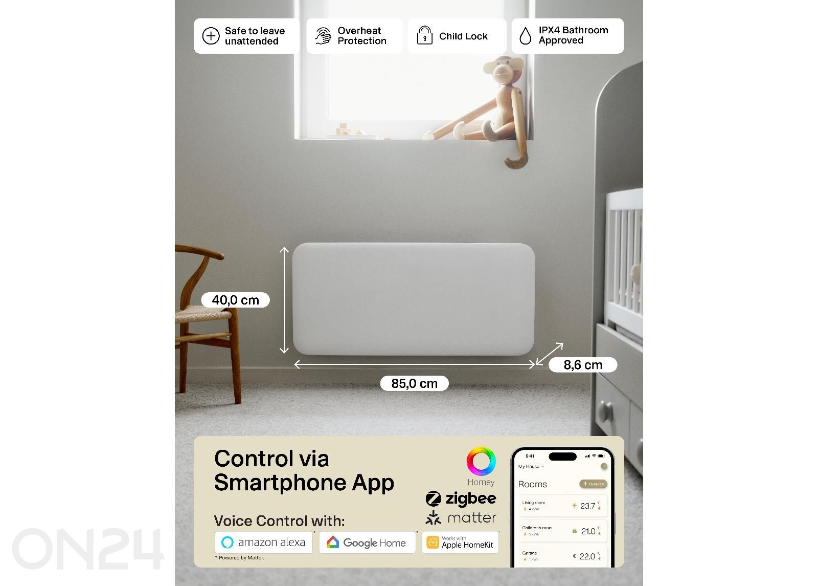 Sähköpatteri Mill Invisible Smart WiFi Gen.4 PA1000WIFI4 kuvasuurennos mitat