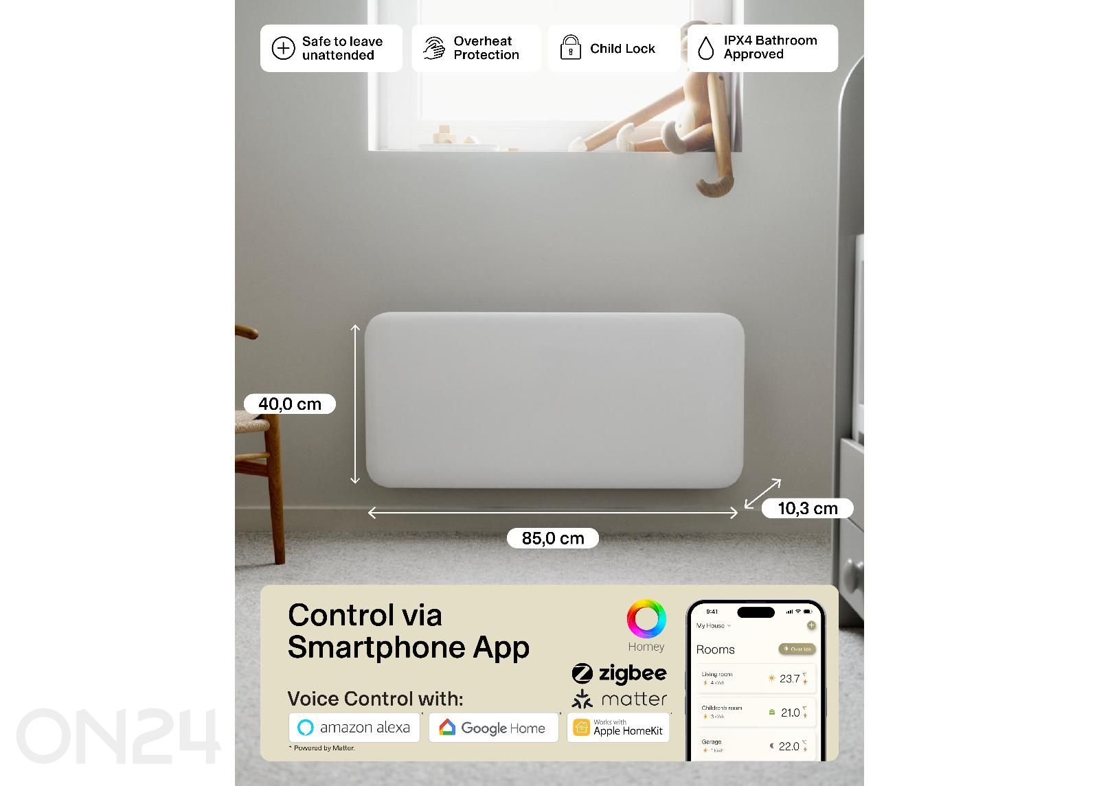 Sähköpatteri Mill Invisible Smart WiFi Gen.4 PA1500WIFI4 kuvasuurennos mitat