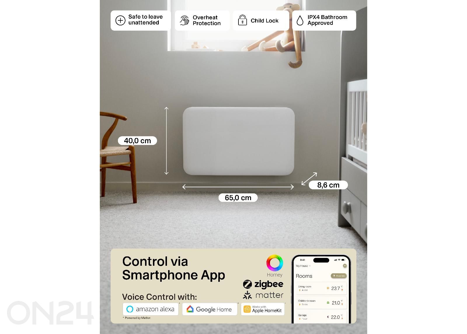 Sähköpatteri Mill Invisible Smart WiFi Gen.4 PA700WIFI4 kuvasuurennos mitat