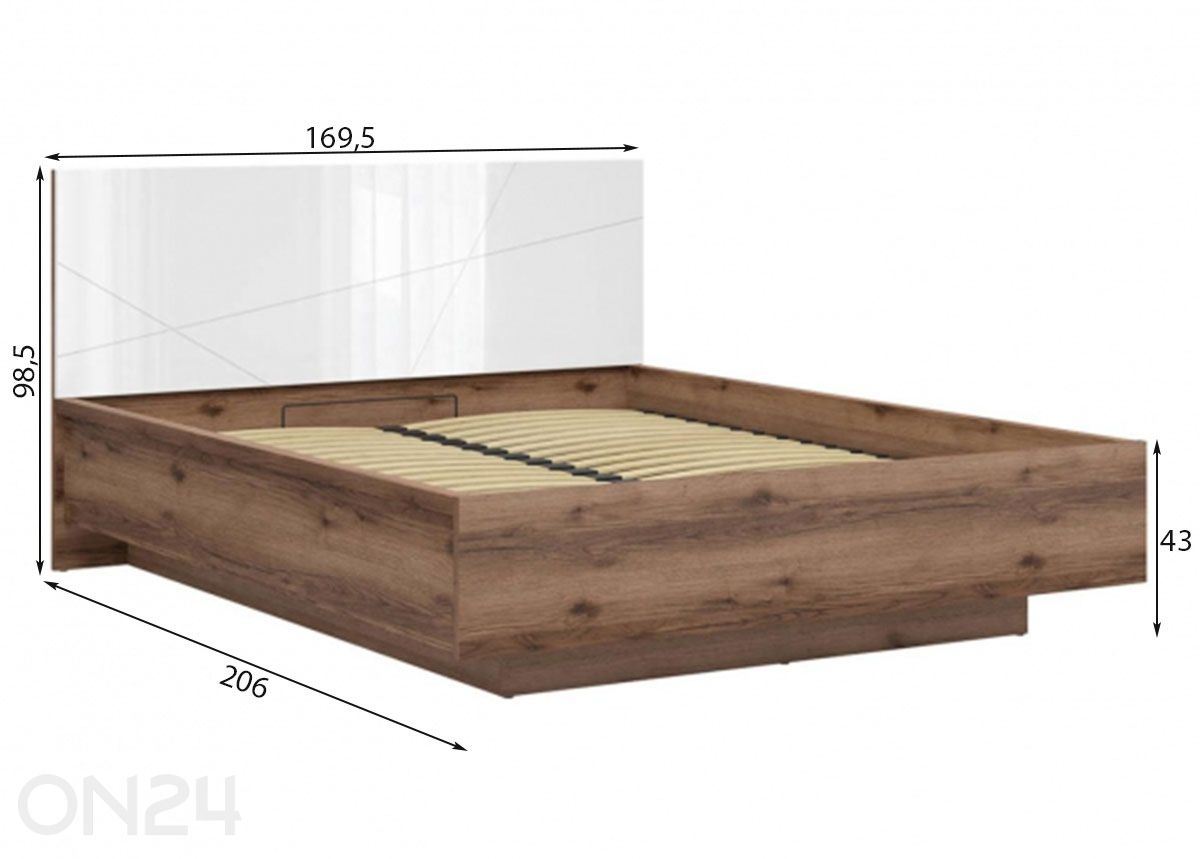 Säilytyslaatikollinen sänky Forn 160×200 cm kuvasuurennos mitat
