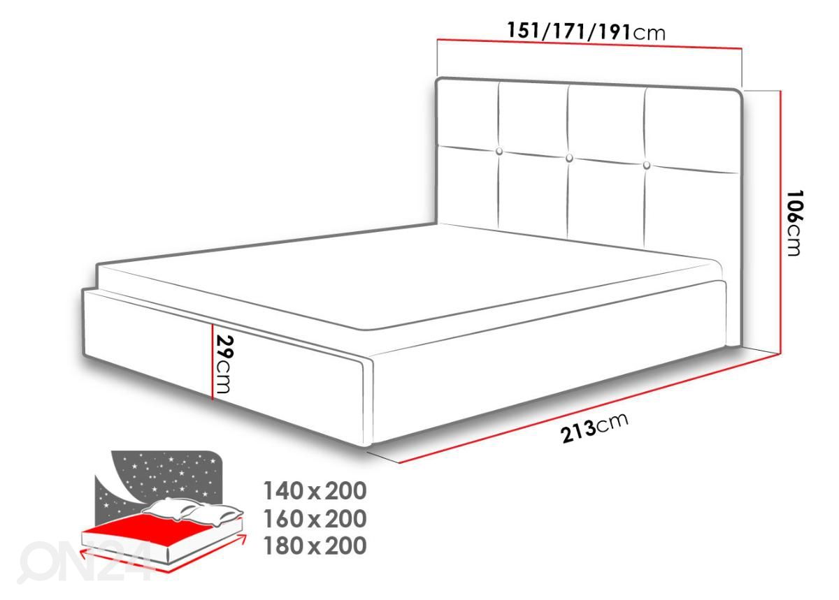 Sänky 140x200 cm kuvasuurennos mitat