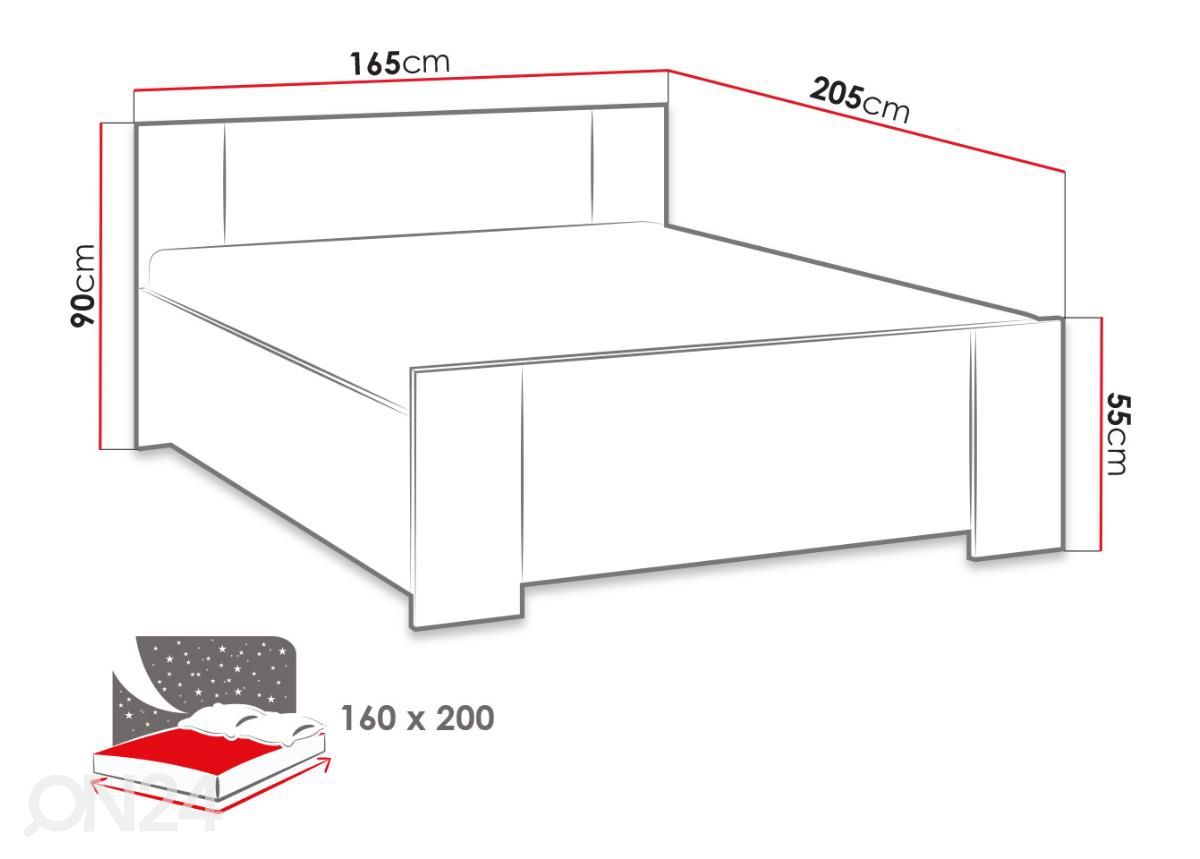 Sänky 160x200 cm kuvasuurennos mitat