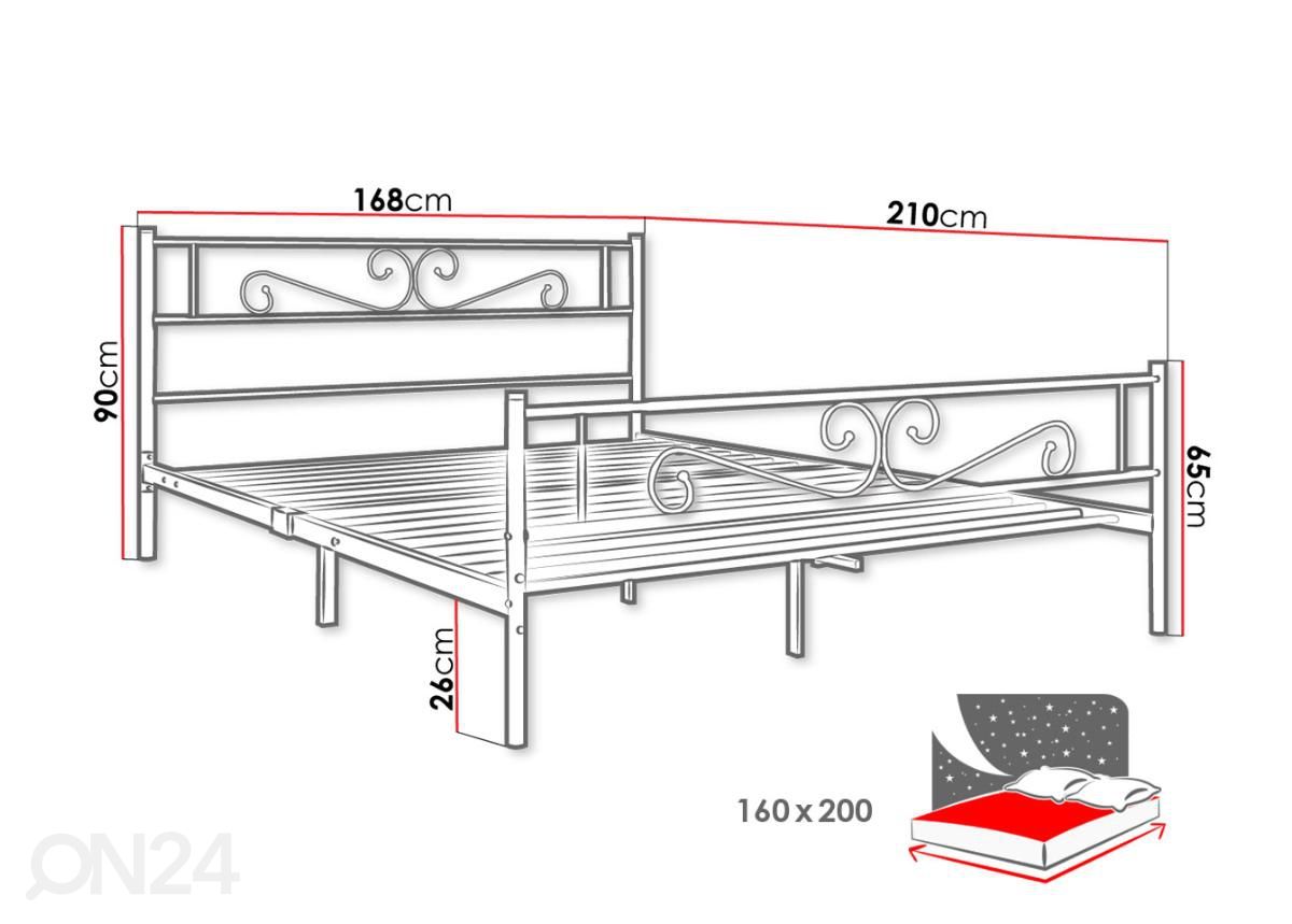 Sänky 160x200 cm kuvasuurennos mitat
