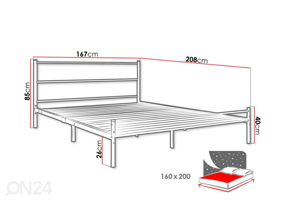 Sänky 160x200 cm kuvasuurennos mitat